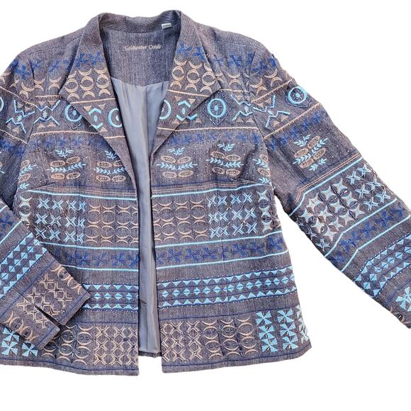 Vintage Coldwater Creek Plus size Denim Jacket 16 Brown Embroidered Beaded - Picture 9 of 11